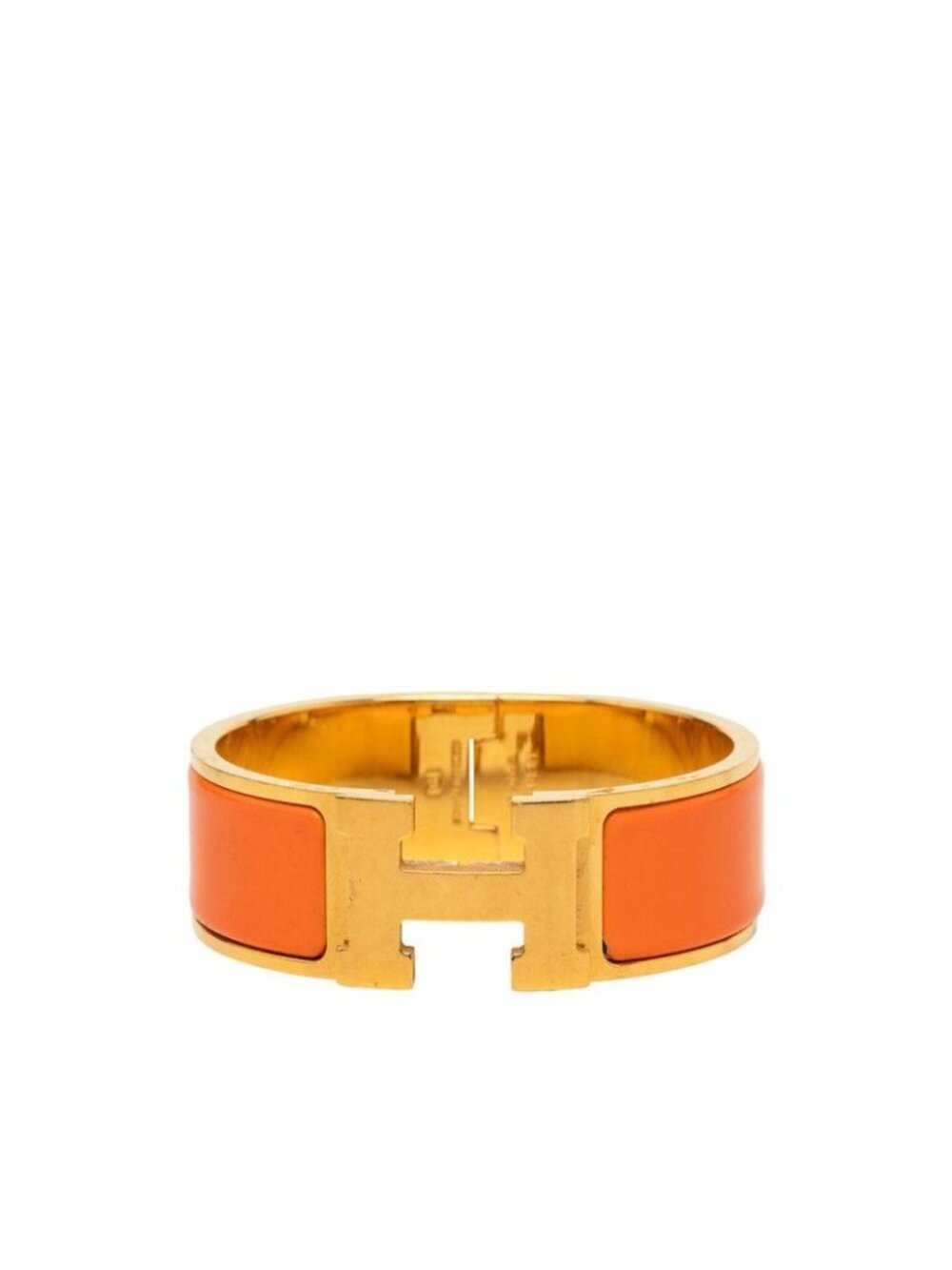 Hermes Clic Clac H PM Bracelet Bangle Gold Orange Plated Enamel